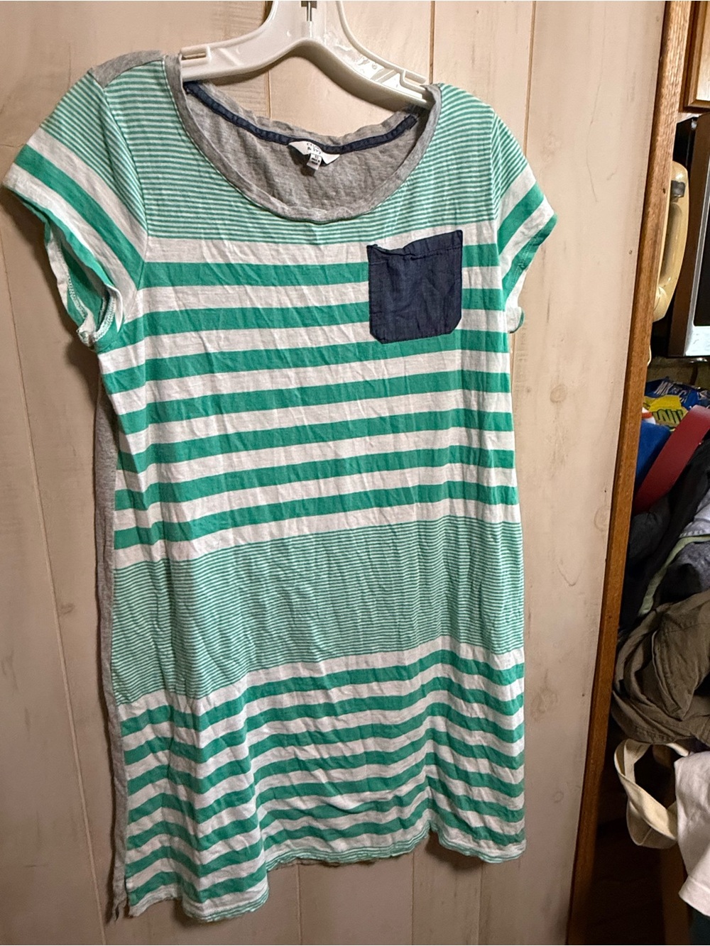 Crown & Ivy Green and White Striped Midi Dress with Navy Pocket